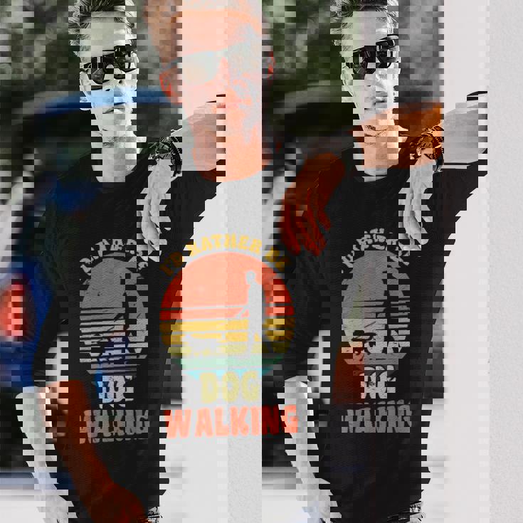 I'd Rather Be Dog Walking レトロ ラブドッグウォーカー 長袖Tシャツ 彼への贈り物