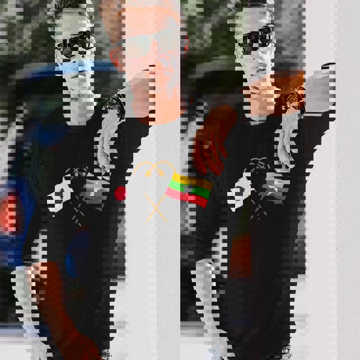 Japanese Flag Myanmar Flag ミャンマー遺産 ミャンマーのルーツ 日本の国旗 ミャンマーの国旗 長袖Tシャツ 彼への贈り物