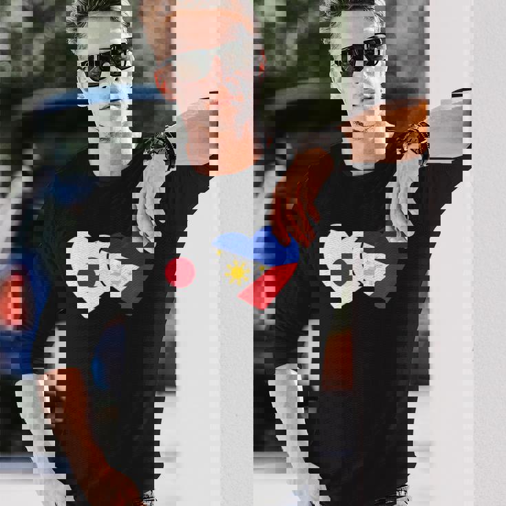 Japanese Flag Phillipinesフィリピンの遺産 フィリピンのルーツ 日本の国旗 フィリピンの国旗 長袖Tシャツ 彼への贈り物