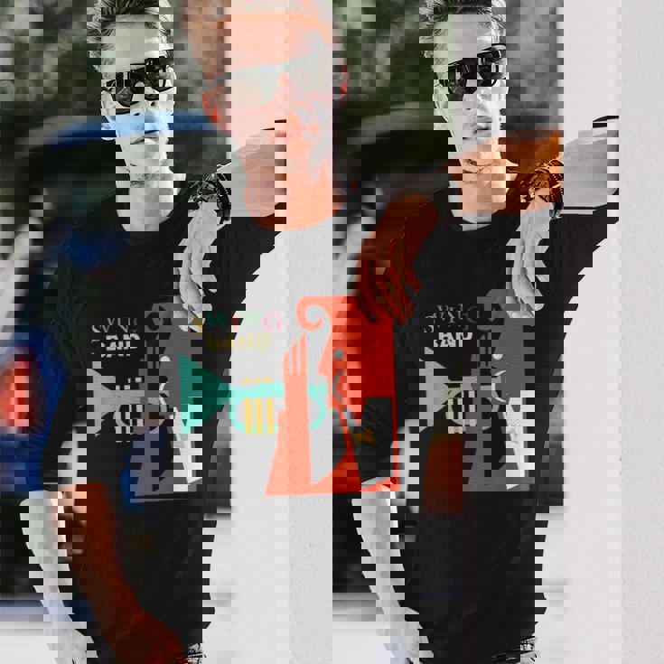 Jazz Music Player スイング バンド レトロ ヴィンテージ 70年代 長袖Tシャツ 彼への贈り物