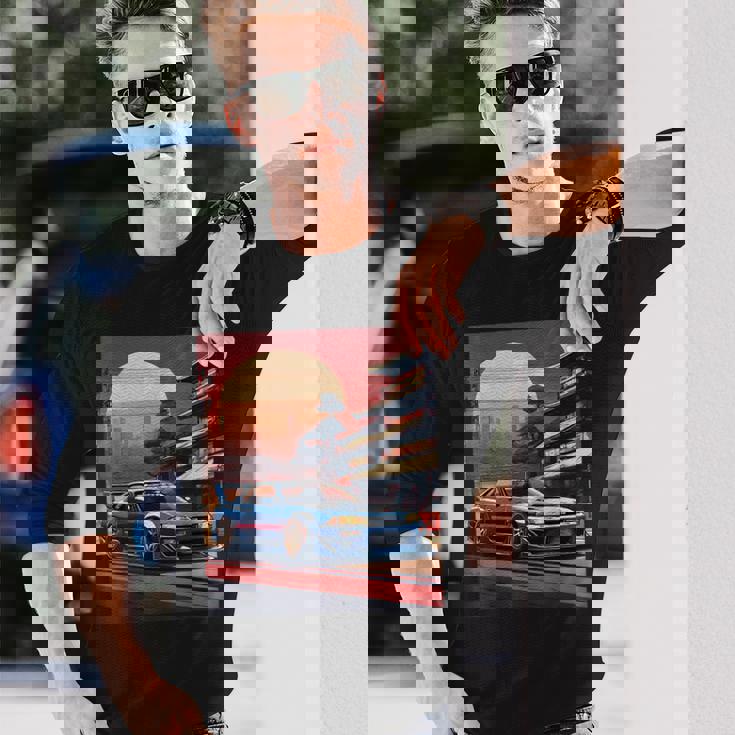 Jdm レトロ 日本自動車 レースカー 東京 スカイライン サンセット 長袖Tシャツ 彼への贈り物