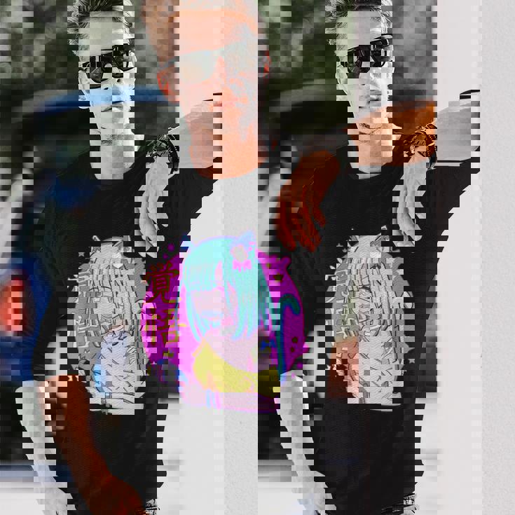 Kawaii Gamer ネコガール メンヘラ 美的パステル ゴス キュート 長袖Tシャツ 彼への贈り物