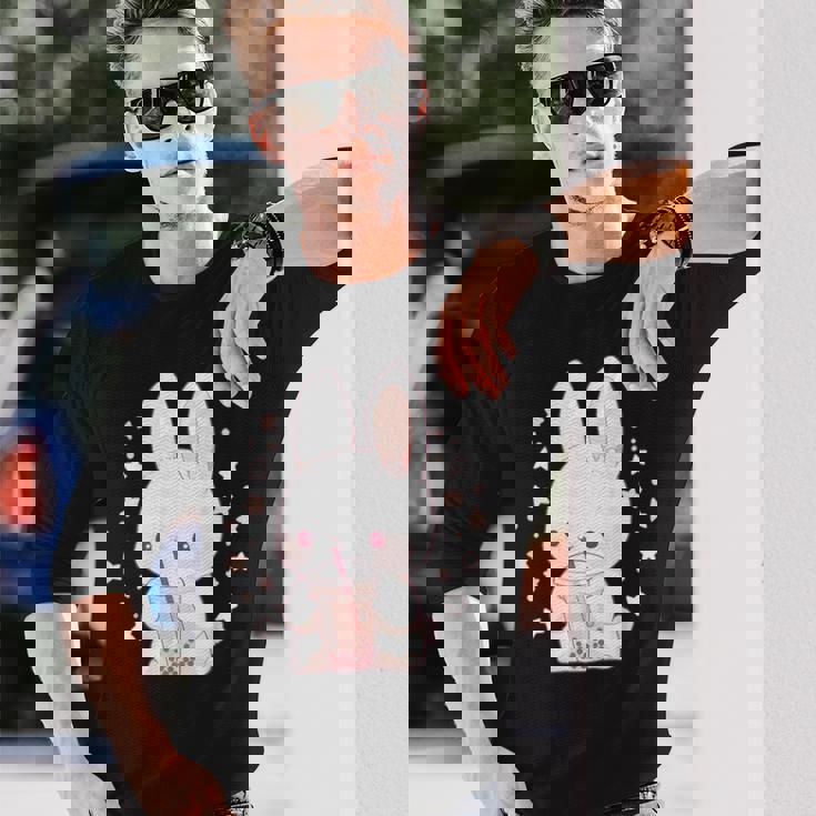 Kawaii Rabbit Drink バブルティー ウサギ ボバ 長袖Tシャツ 彼への贈り物