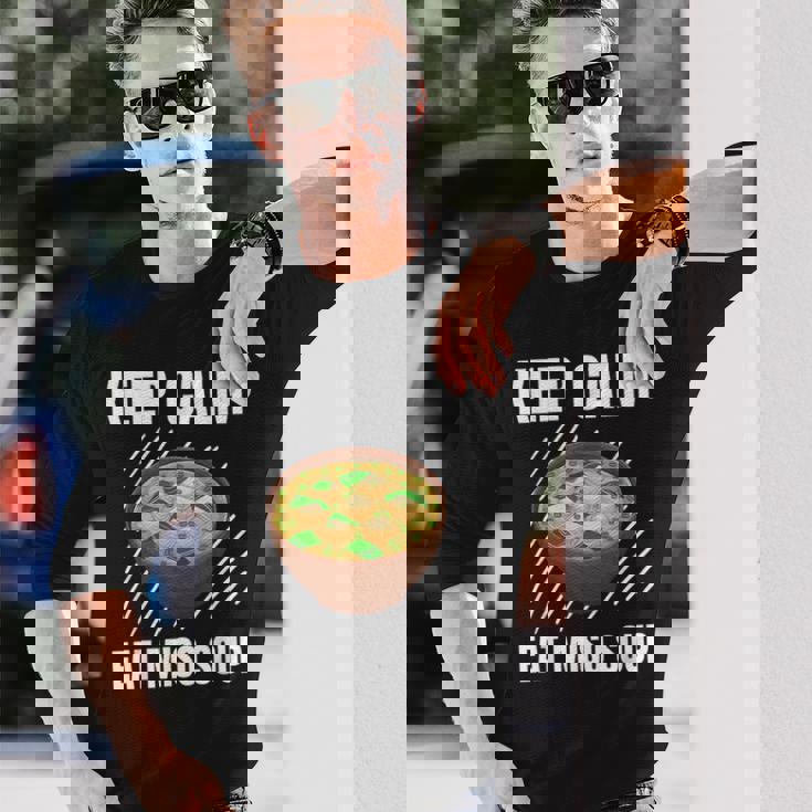 Keep Calm 食べる 味噌汁 ヴィンテージ グランジ 味噌汁好き 長袖Tシャツ 彼への贈り物