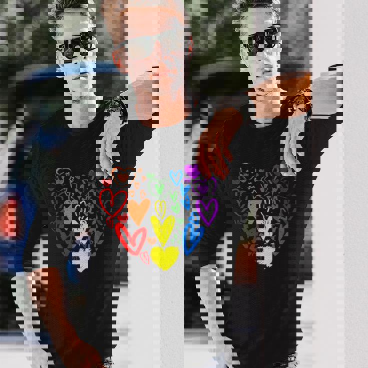 Lgbtq レインボーフラッグハート Lgbtqia バレンタインデー プライドムーン 長袖Tシャツ 彼への贈り物