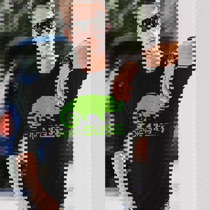 Linux Opensuse ラバーtシャツ タグライン&ロゴ オープンソースos 長袖Tシャツ 彼への贈り物