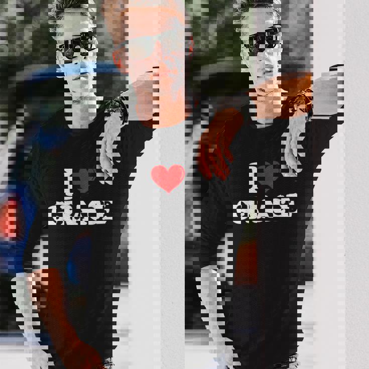 I Love Grace I Heart Grace ファーストネーム グレース ジョーク 面白い 長袖Tシャツ 彼への贈り物