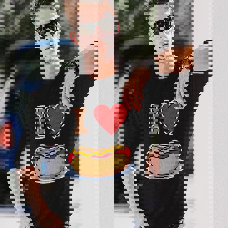 I Love Hot Dog 私はホットドッグを愛している ホットドッグ 長袖Tシャツ 彼への贈り物