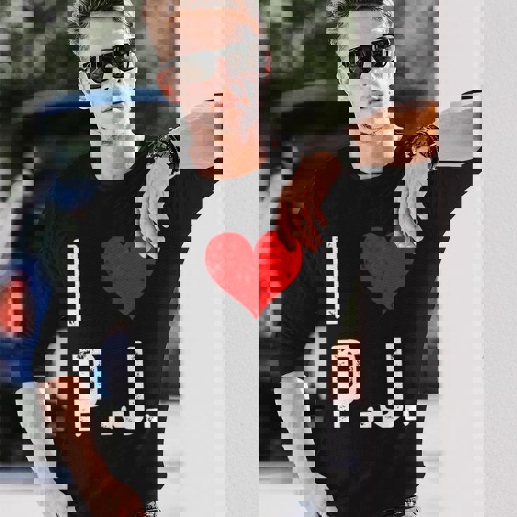 I Love Pj PJ ハート アンティーク調 長袖tシャツ 長袖Tシャツ 彼への贈り物