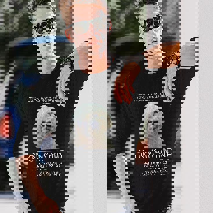 Maltese Puppy Is On My Mind 面白い犬のオーナーデザイン 長袖Tシャツ 彼への贈り物