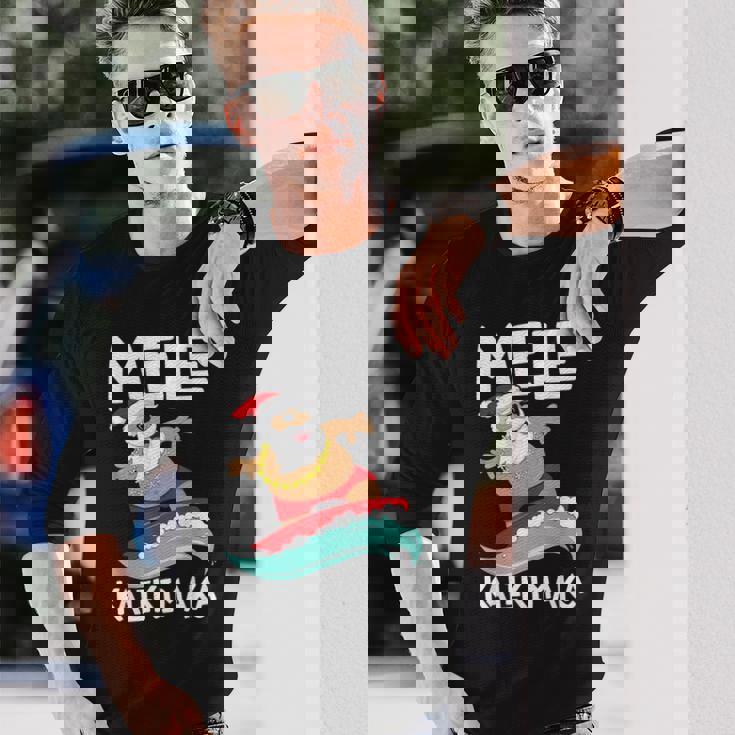 Mele Kalikimaka ハワイアン クリスマス ハワイ サーフィン サンタ 長袖Tシャツ 彼への贈り物