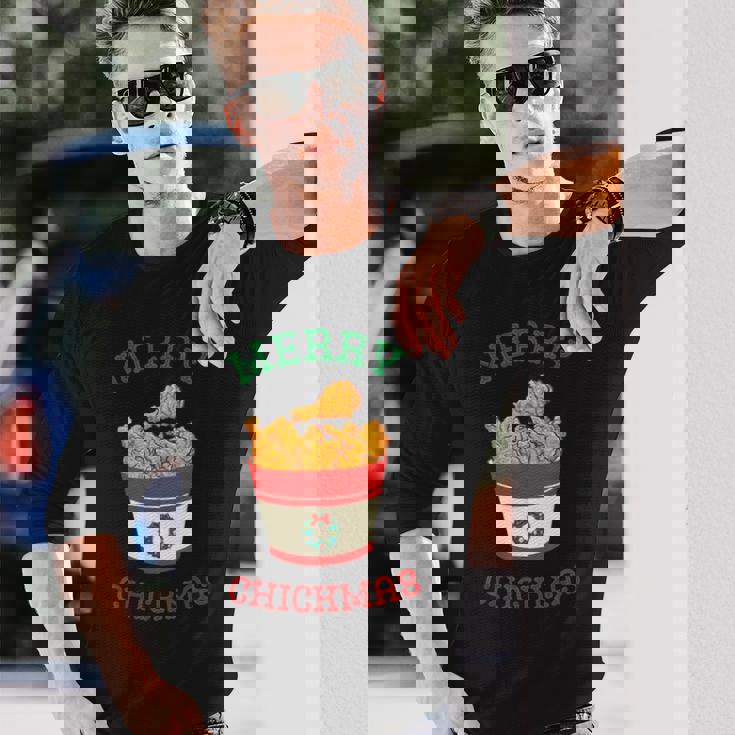 Merry Chickmas フライドチキン 面白い クリスマス フライドチキン 長袖Tシャツ 彼への贈り物