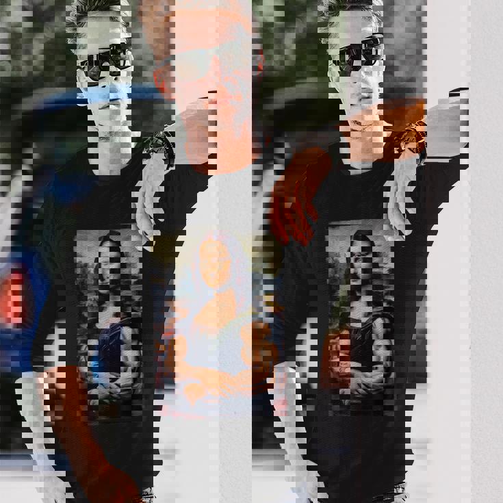 Mona Lisa 上腕二頭筋 ボディービル ジム ワークアウト 面白い モナリザ 長袖Tシャツ 彼への贈り物