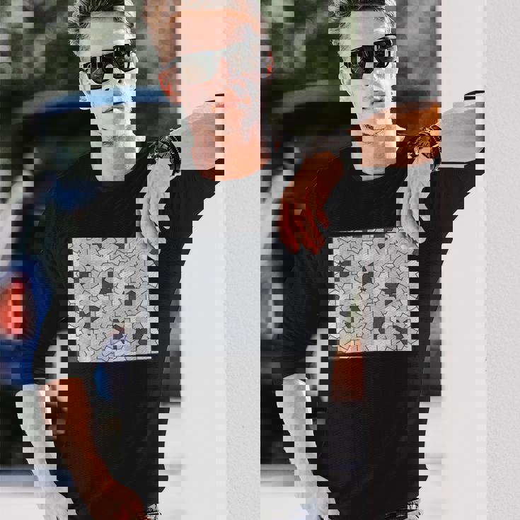 Monotone Aperiodic モノタイルカラー グレータイルパターン 長袖Tシャツ 彼への贈り物