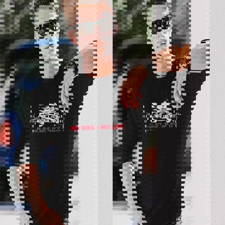 No Bike No Life 面白い オートバイ ハートビート 長袖Tシャツ 彼への贈り物