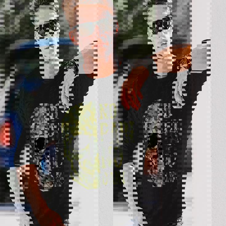 No Pain No Gain- メンズ スカル マインドセット モチベーションジム 長袖Tシャツ 彼への贈り物