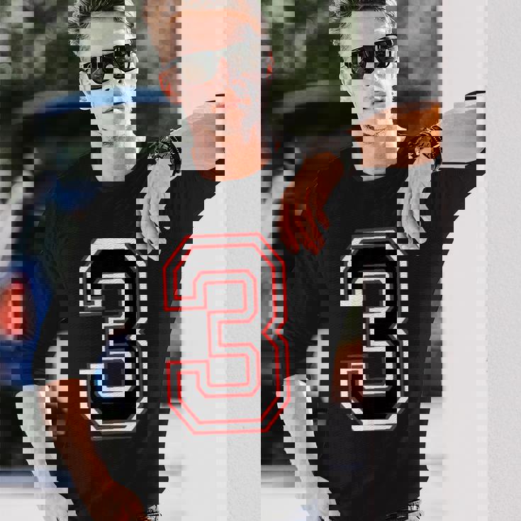 Number Numero Nummer 3 Three 3番 長袖Tシャツ 彼への贈り物