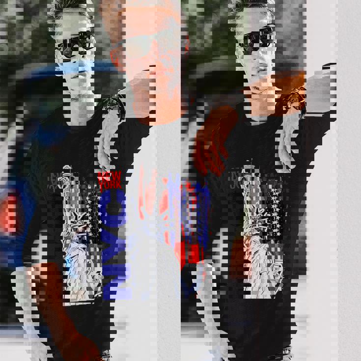 Nyc ニューヨーク市自由の女神 アメリカ国旗 長袖Tシャツ 彼への贈り物