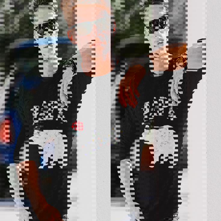 Papa Bear Xmas Buffalo Plaid Lights Matching Family Pajama 長袖Tシャツ 彼への贈り物