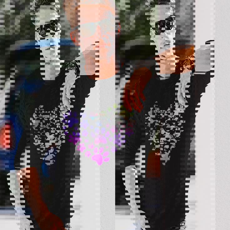 Paw Heart 足跡 犬のハート 犬のアクセサリー ギフト 長袖Tシャツ 彼への贈り物