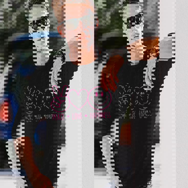 Peace Love Happiness シャツ ハッピーフェイス スマイルフェイス ヒッピー 長袖Tシャツ 彼への贈り物