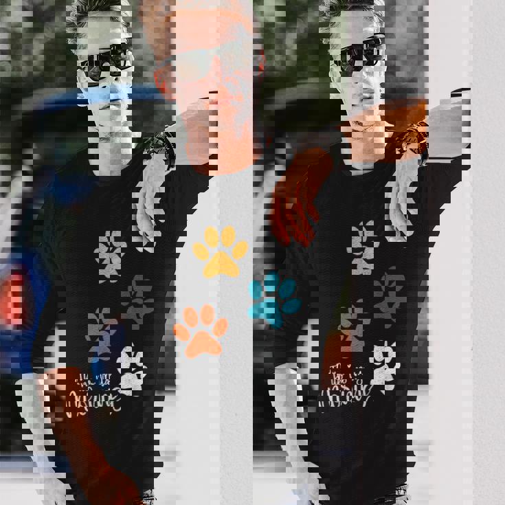 Pet Lover 肉球 犬 子犬 猫 プリント 肉球 ペット好き 長袖Tシャツ 彼への贈り物
