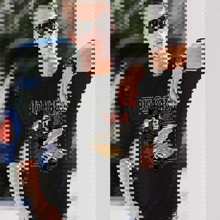 Pizza Of Death Pie Till I Die Grim Reaper Pizza Love 長袖Tシャツ 彼への贈り物