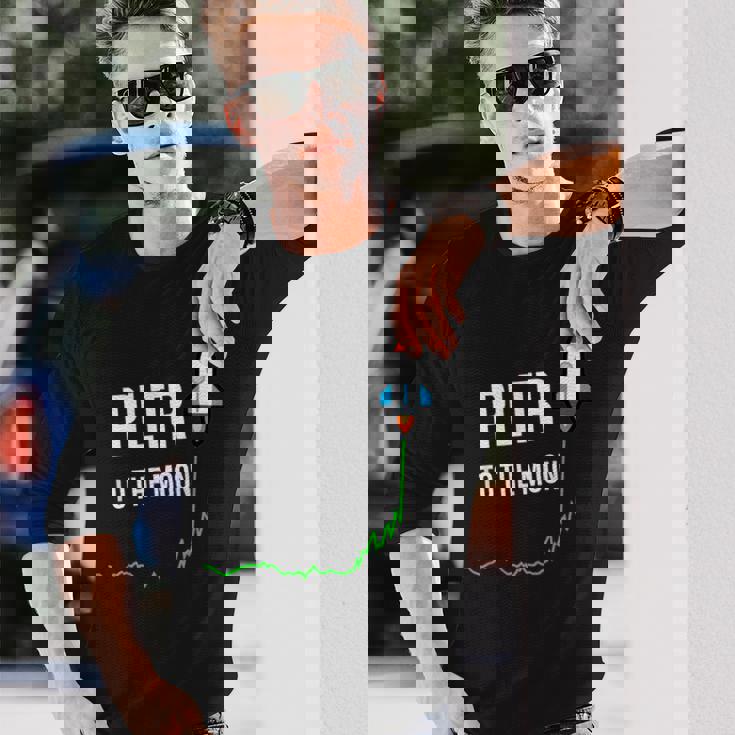 Pltr To The Moontock Ticker Wsb 面白いミーム 長袖Tシャツ 彼への贈り物