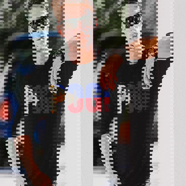 Pogi フィリピンのスラングとフィリピン国旗。 長袖Tシャツ 彼への贈り物