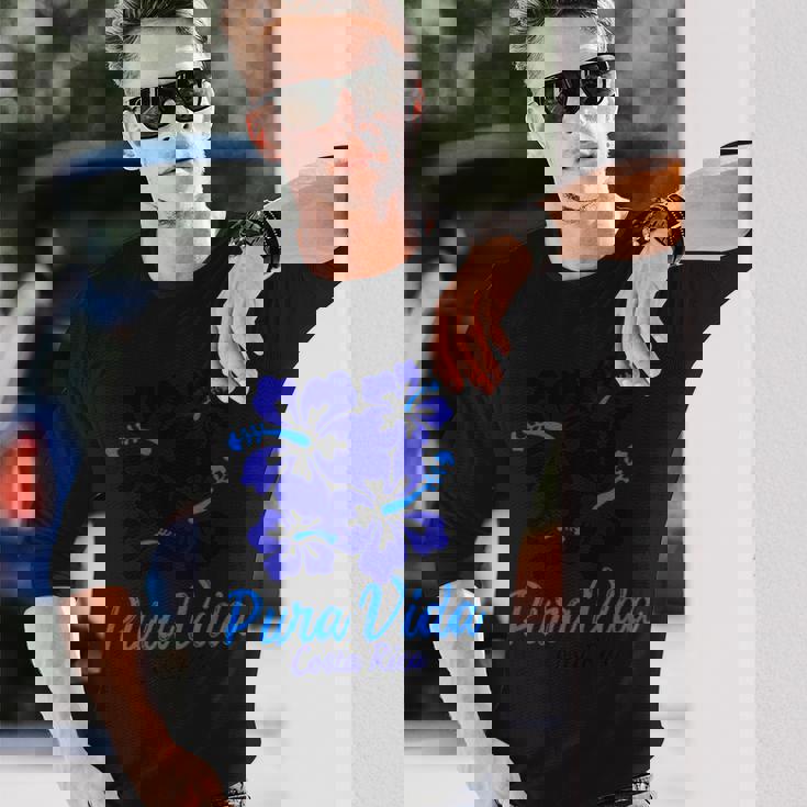 Puraida コスタリカ ブルー ハイビスカス 長袖Tシャツ 彼への贈り物