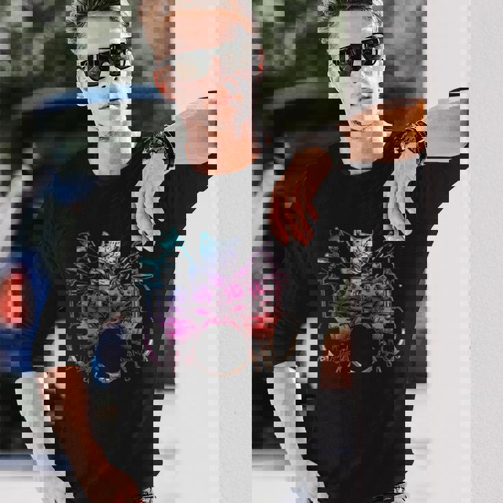 Rockstar ドラマー 猫 ドラム ミュージシャンバンド 音楽愛好家 長袖Tシャツ 彼への贈り物