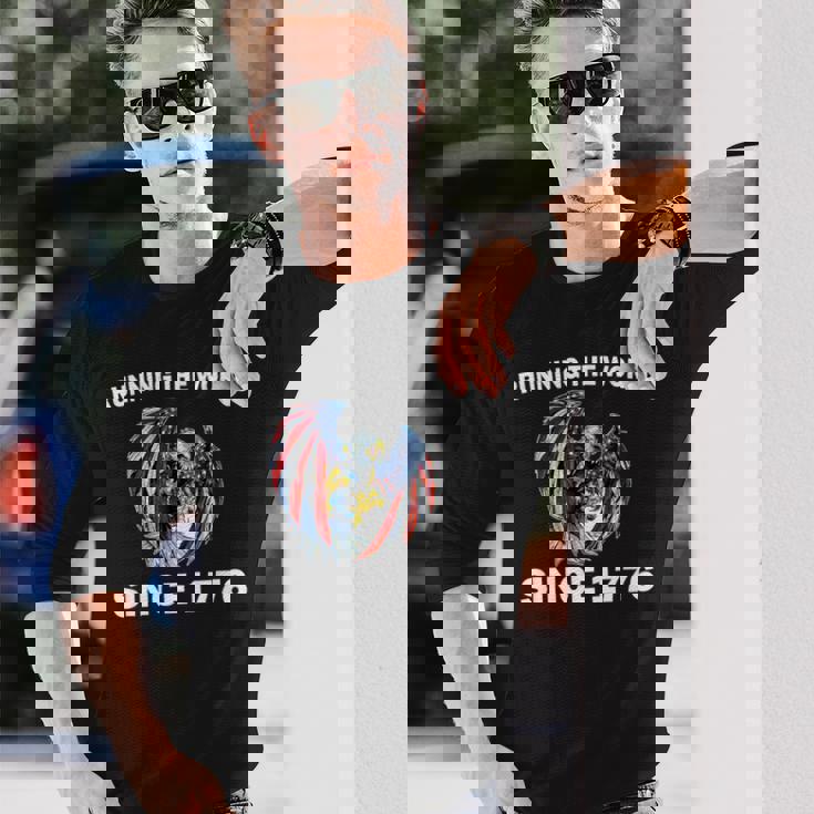 Running The Worldince 1776 アメリカンイーグル アメリカ国旗 長袖Tシャツ 彼への贈り物