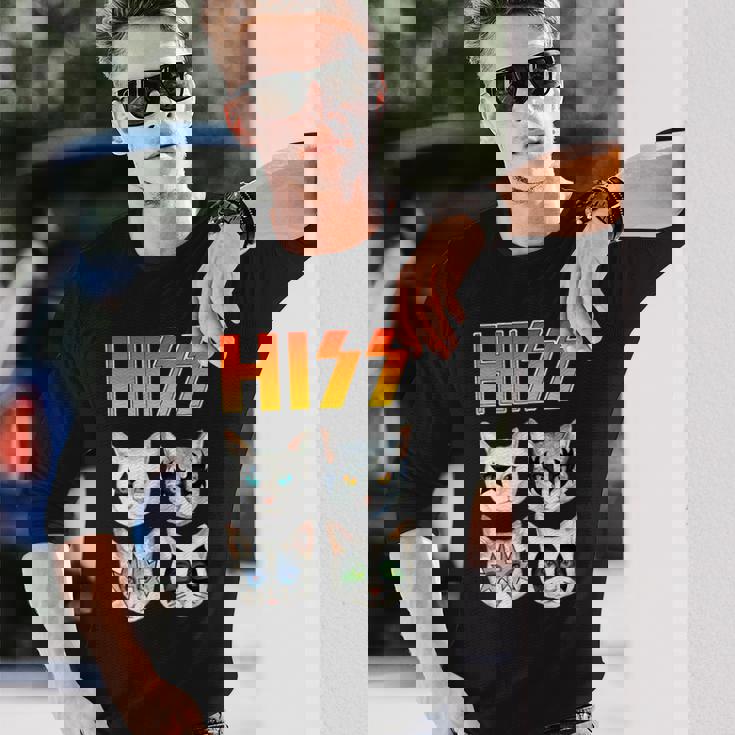 Hiss 猫 子猫 ニャー ロッカー パロディ バンド 面白い 猫好き 長袖Tシャツ 彼への贈り物