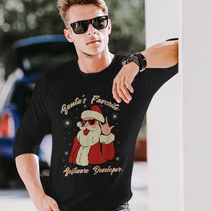 Santa's Favorite ソフトウェア開発者 面白いクリスマスサンタ 長袖Tシャツ 彼への贈り物