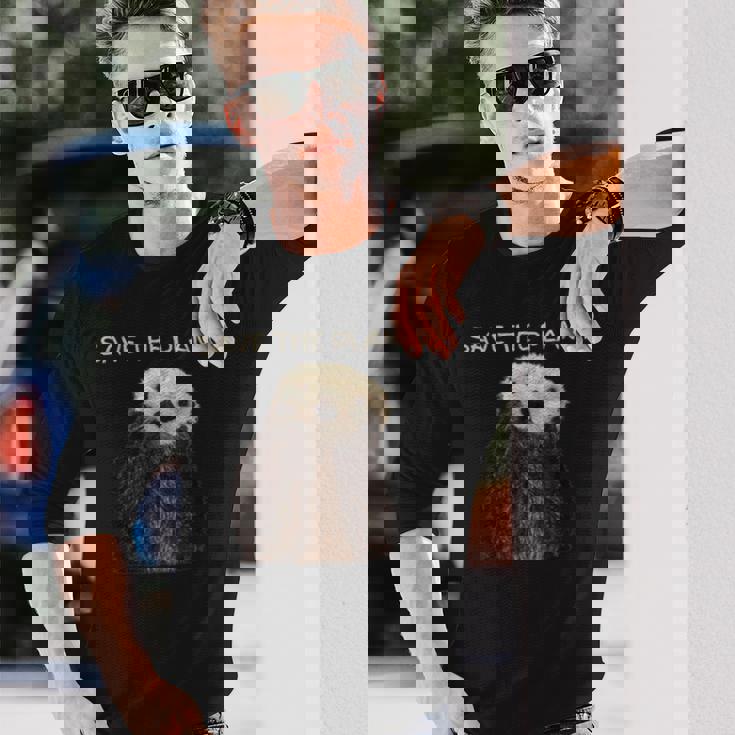 Save The Planet かわいいラッコ。 長袖Tシャツ 彼への贈り物