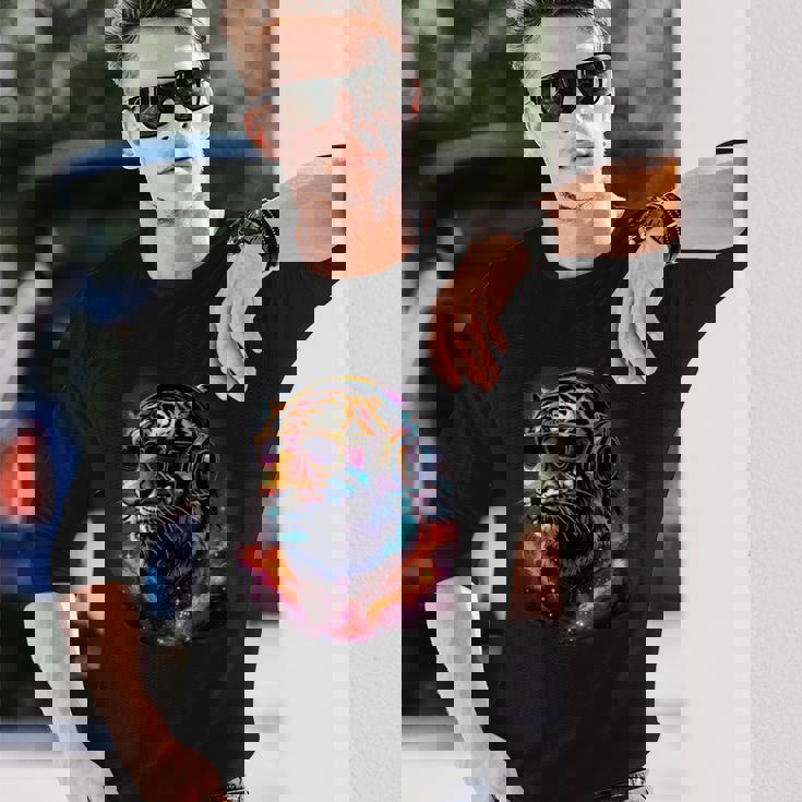 Tiger Dj テクノ Edm ミュージックヘッドフォン アートワーク ビートメーカー 長袖Tシャツ 彼への贈り物