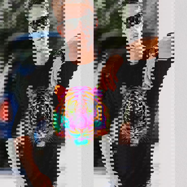 Tigre Arte Zoo Colorido Animal Tigre Camiseta de manga larga Regalos para él