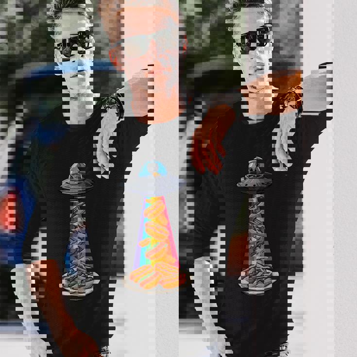 Ufo 誘拐ホットドッグ ムーンデー エイリアン 空飛ぶ円盤 ソーセージ 長袖Tシャツ 彼への贈り物