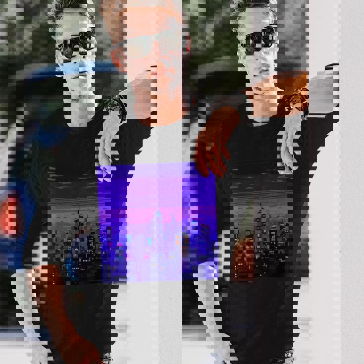 Vaporwave レトロゲーミングピクセルアート 長袖Tシャツ 彼への贈り物