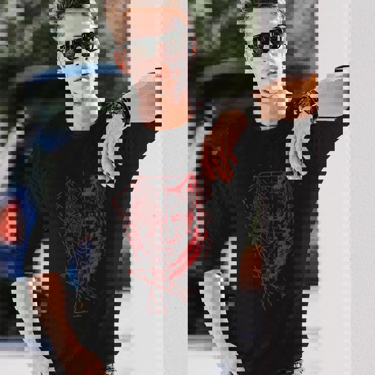 Wolf Products 幾何学模様 アウトドア オオカミ 長袖Tシャツ 彼への贈り物