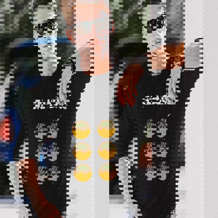 【シックスパック】腹筋 たこ焼き 面白い ジム用 トレーニングウェア ギャグ ウケ狙い 贈り物 ギフト 長袖Tシャツ 彼への贈り物