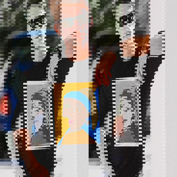 【ピカソ風】真珠の耳飾りの少女／フェルメール（パロディ）【世界の名画】面白い 美術館アート 長袖Tシャツ 彼への贈り物