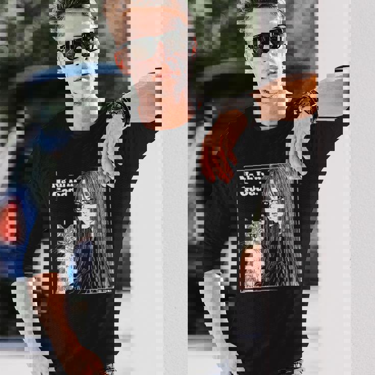 いや 猫と一緒にいい女 80年代 アニメ ヴィンテージ 漫画 長袖Tシャツ 彼への贈り物