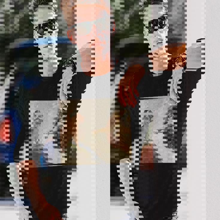 おかしな猫 神 創造 アダム ミーム イエス 長袖Tシャツ 彼への贈り物