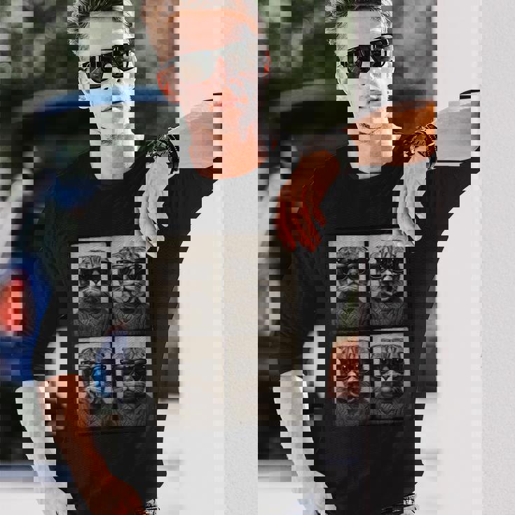 おしゃれメガネのスコティッシュフォールド 長袖Tシャツ 彼への贈り物