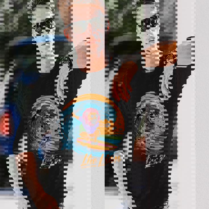 おもしろい ライオン サーフィン ライオン スポーツ サーファー 動物 恋人 夏 長袖Tシャツ 彼への贈り物