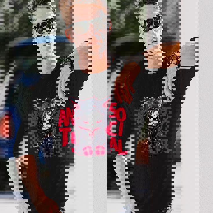 かわいい アニメ ゴシック 猫 ちび反社会的 メンヘラ グランジ 長袖Tシャツ 彼への贈り物