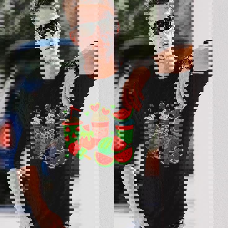 かわいい スイカ好き 夏 フルーツ スイカ アイスコーヒー 長袖Tシャツ 彼への贈り物