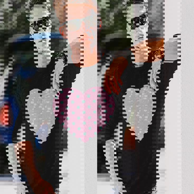 かわいい ライトブルー ピンク 水玉模様 ミニマリスト グラフィック 長袖Tシャツ 彼への贈り物