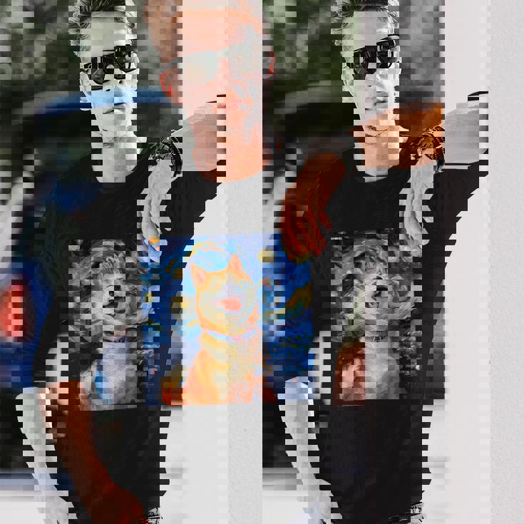 かわいい 柴犬 犬 星月夜 ヴィンセント・ヴァン・ゴッホ 絵画 長袖Tシャツ 彼への贈り物